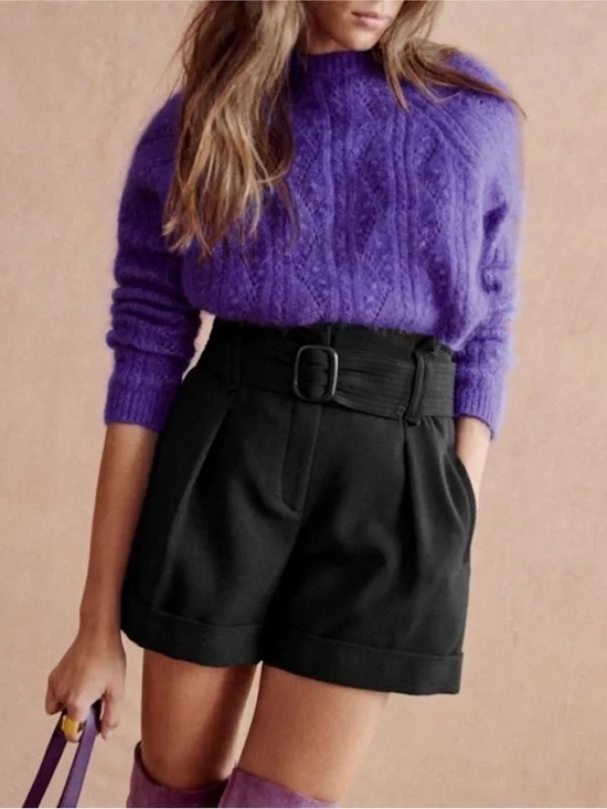 Sezane Pants - Sezane Black High-Waist Belted Shorts